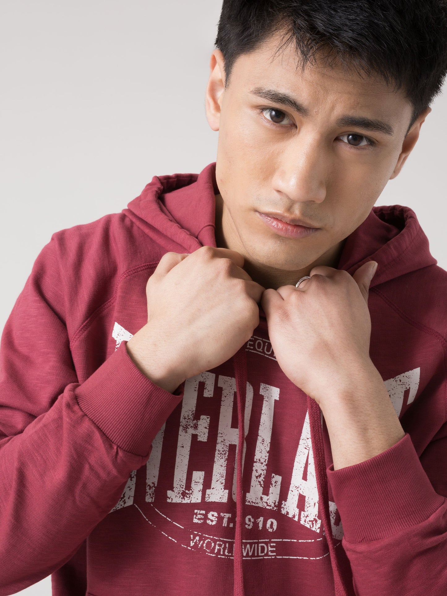 FELPA CON CAPPUCCIO UOMO EVERLAST IN SLUB CON LOGO FRONTALE VINTAGE