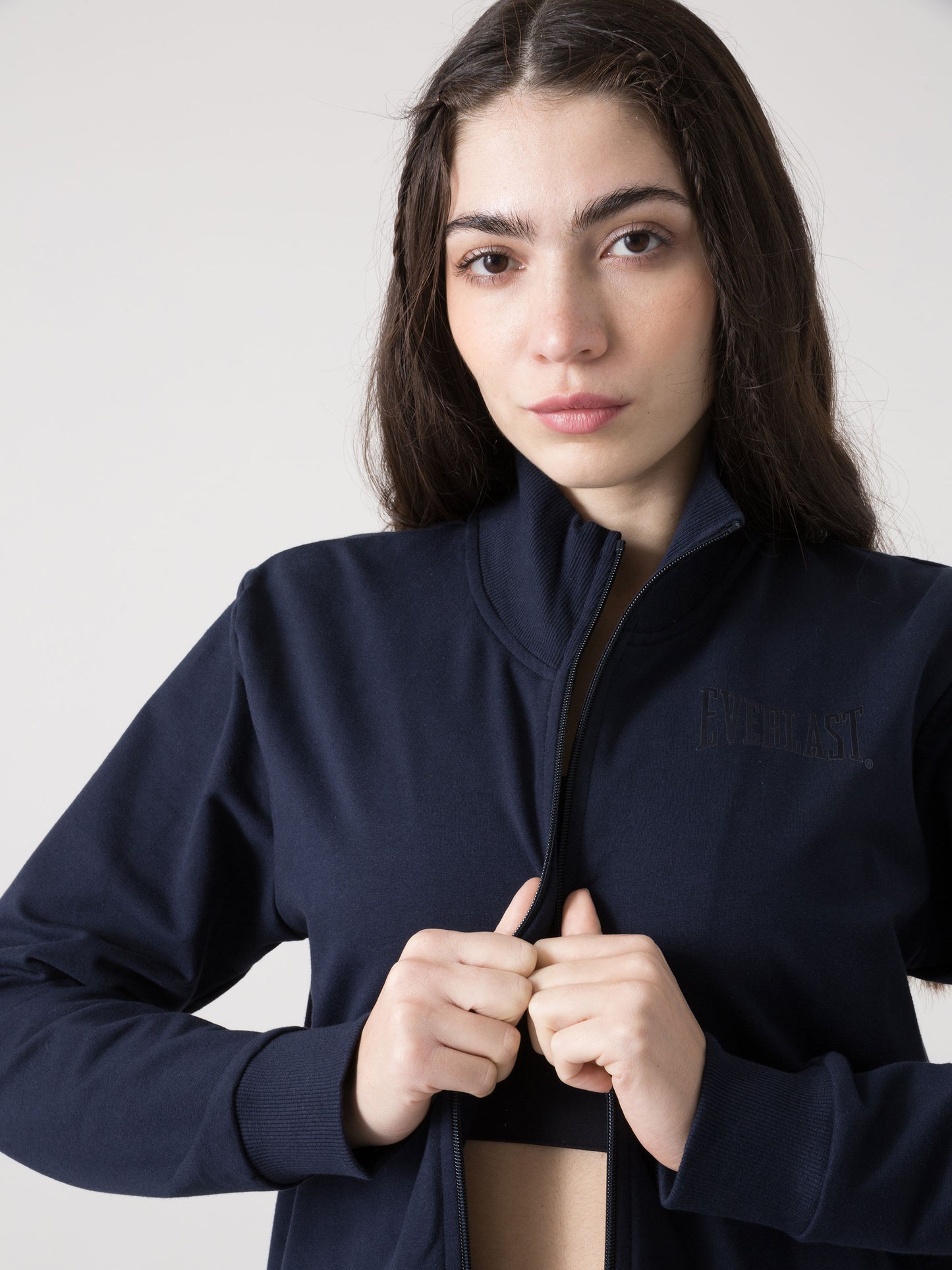 EVERLAST FELPA FULL ZIP DONNA STRETCH CON COLLO ALTO E TASCHE LATERALI