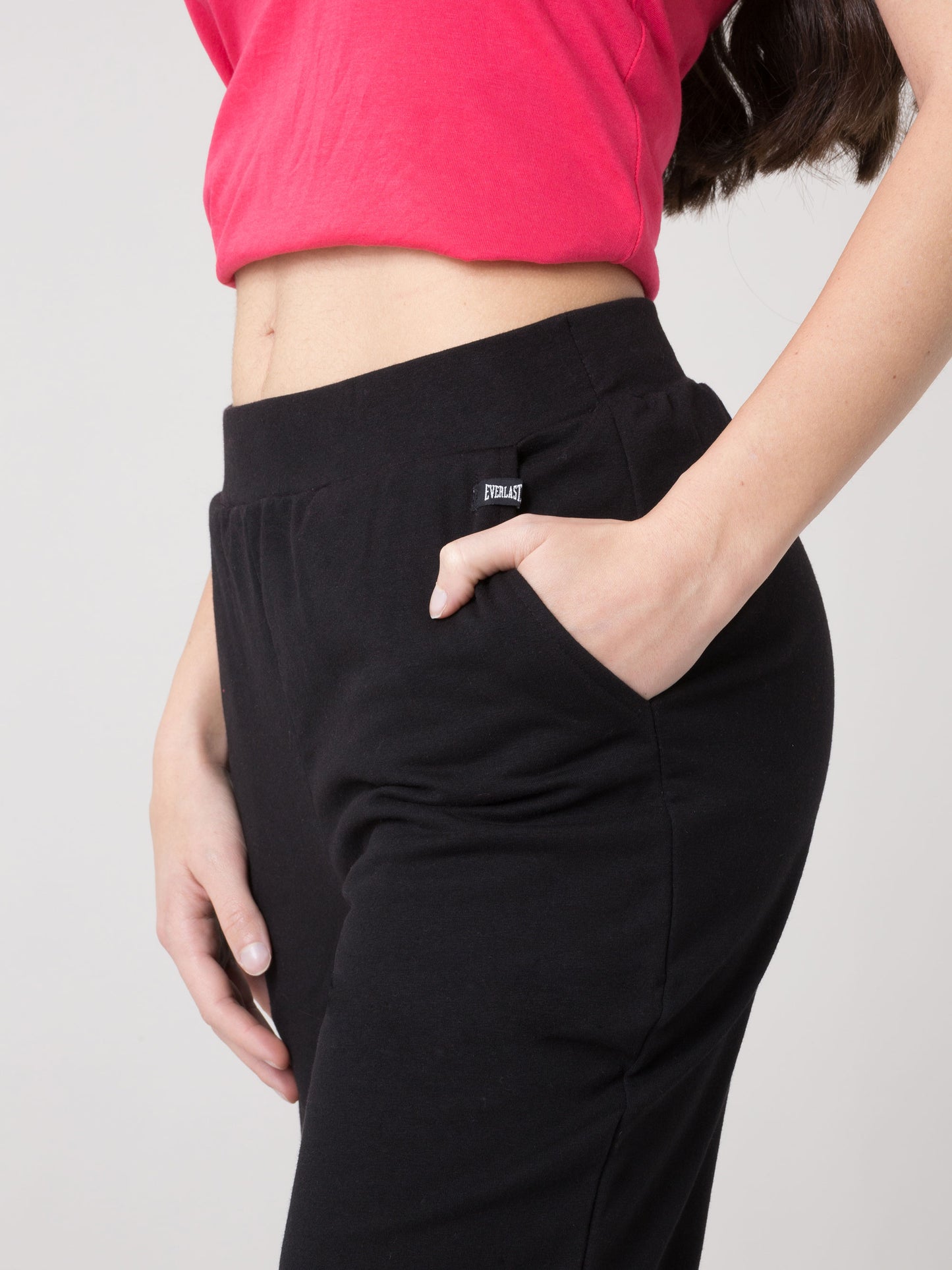 PANTALONE SPORTIVO DONNA EVERLAST IN FELPA JERSEY STRETCH NON GARZATA CON TASCHE