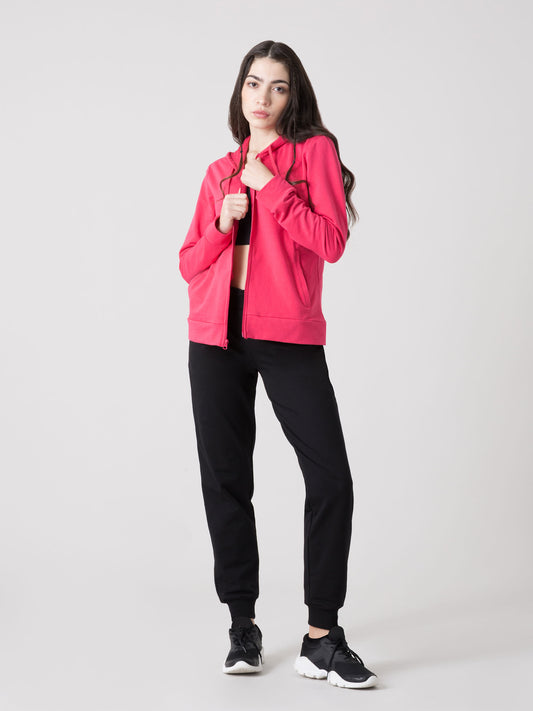 EVERLAST FELPA DONNA CON CAPPUCCIO FULL ZIP IN JERSEY STRETCH