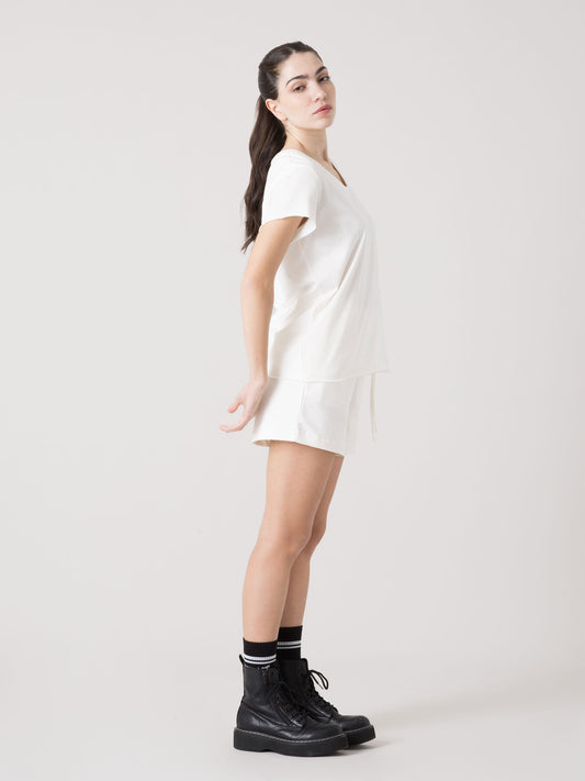 T-SHIRT BASIC DONNA EVERLAST IN JERSEY CON SCOLLO ROTONDO AMPIO E LOGO SULLA MANICA