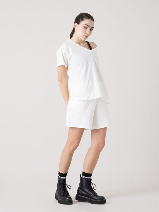 EVERLAST T-SHIRT DONNA IN LIGHT SLUB JERSEY CON SCOLLO A V PROFONDO