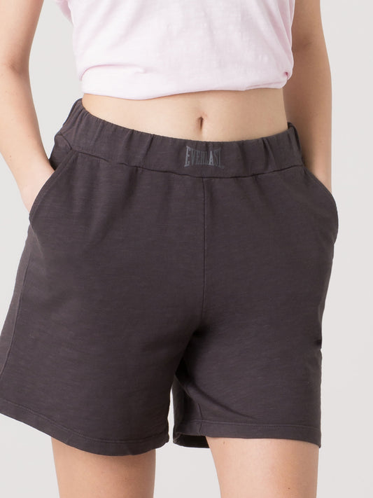 EVERLAST SHORTS DONNA IN FELPA SLUB NON GARZATA CON VITA ELASTICA E TASCHE