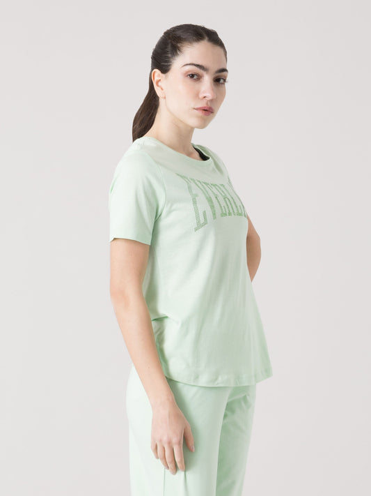 T-SHIRT DONNA EVERLAST LOGO IN STRASS A MANICA CORTA