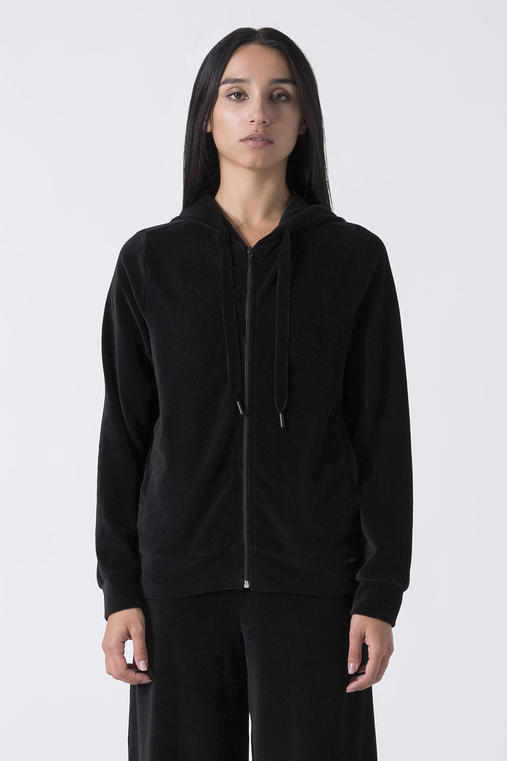 SPORTSWEAR GIACCA FULL ZIP CON CAPPUCCIO IN VELLUTO A COSTE