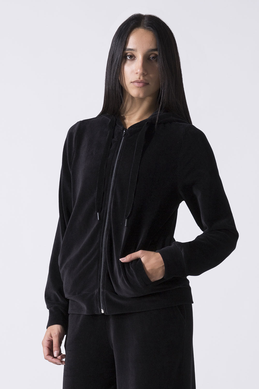 SPORTSWEAR GIACCA FULL ZIP CON CAPPUCCIO IN VELLUTO A COSTE