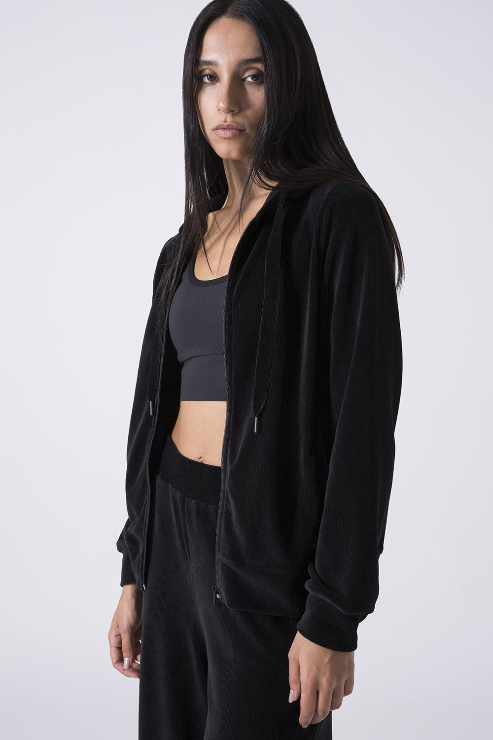 SPORTSWEAR GIACCA FULL ZIP CON CAPPUCCIO IN VELLUTO A COSTE