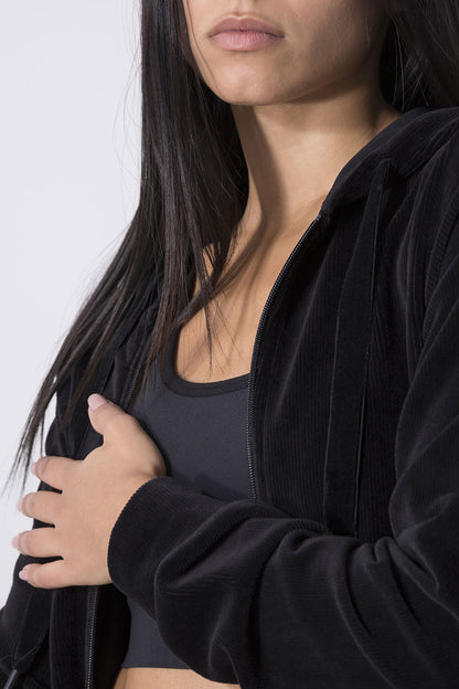 SPORTSWEAR GIACCA FULL ZIP CON CAPPUCCIO IN VELLUTO A COSTE
