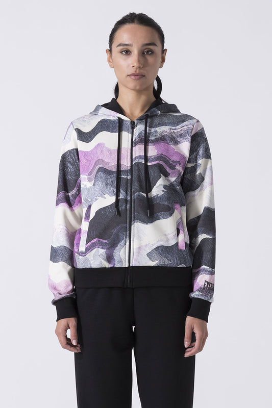 SPORTSWEAR FELPA FULL ZIP CON CAPPUCCIO E STAMPA ALL-OVER