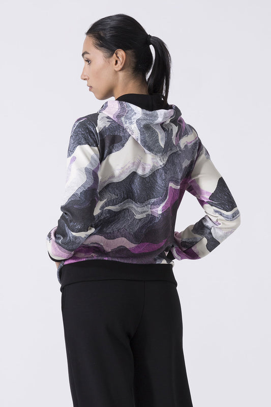 SPORTSWEAR FELPA FULL ZIP CON CAPPUCCIO E STAMPA ALL-OVER