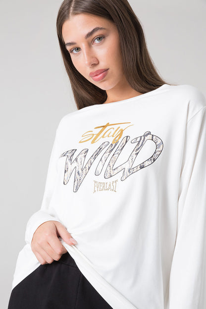 STAY WILD T-SHIRT A MANICHE LUNGHE CON GRAFICA
