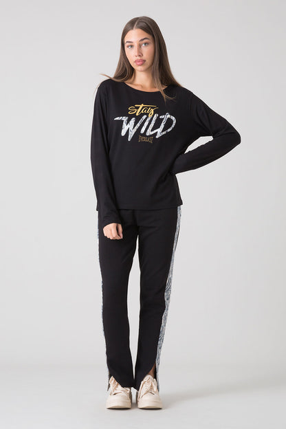 STAY WILD T-SHIRT A MANICHE LUNGHE CON GRAFICA