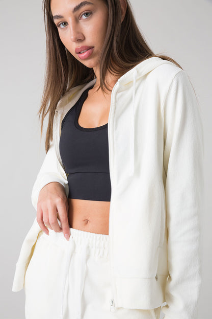 STAY WILD FELPA FULL ZIP CON CAPPUCCIO IN CINIGLIA A COSTINE