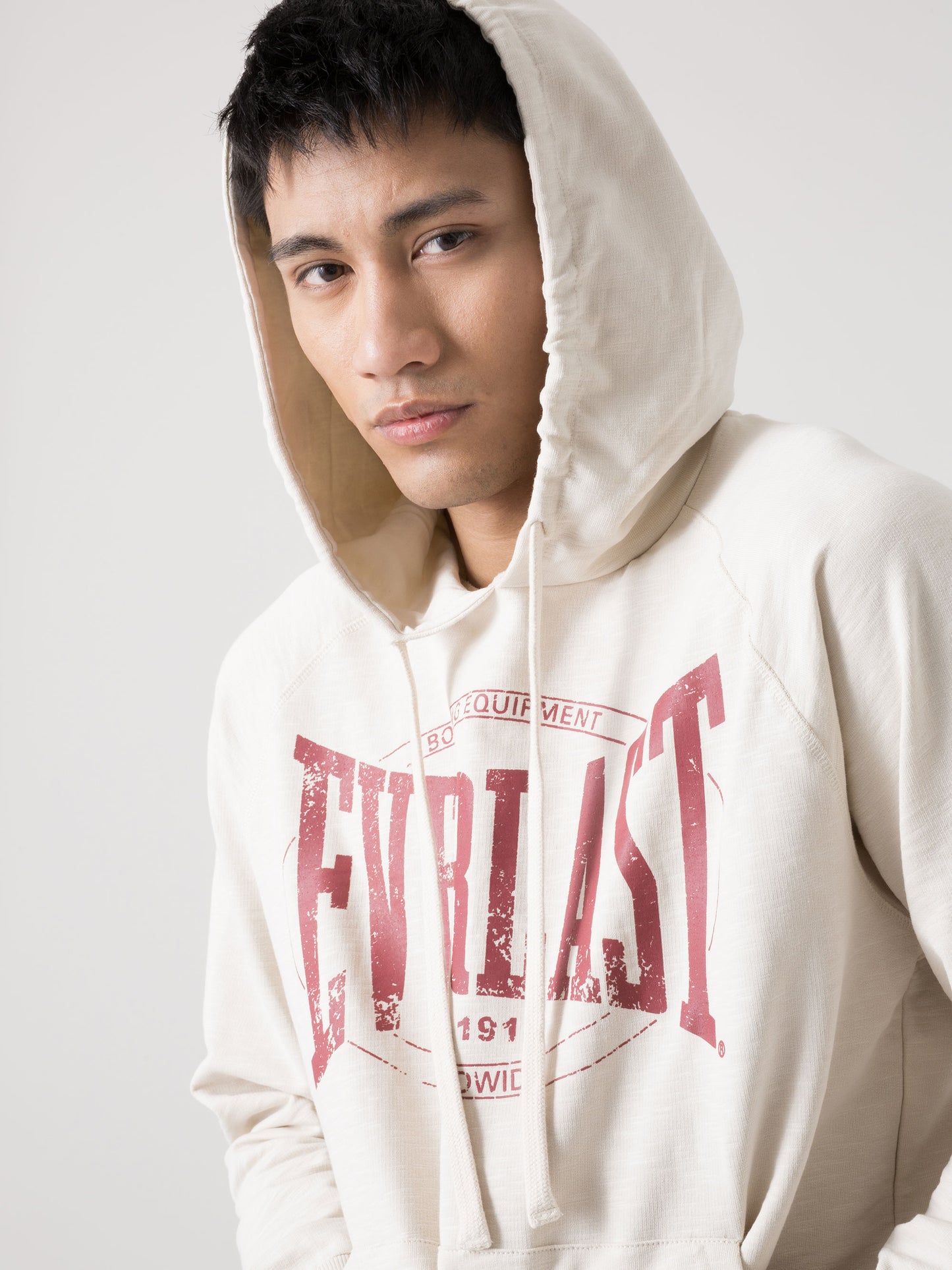 FELPA CON CAPPUCCIO UOMO EVERLAST IN SLUB CON LOGO FRONTALE VINTAGE