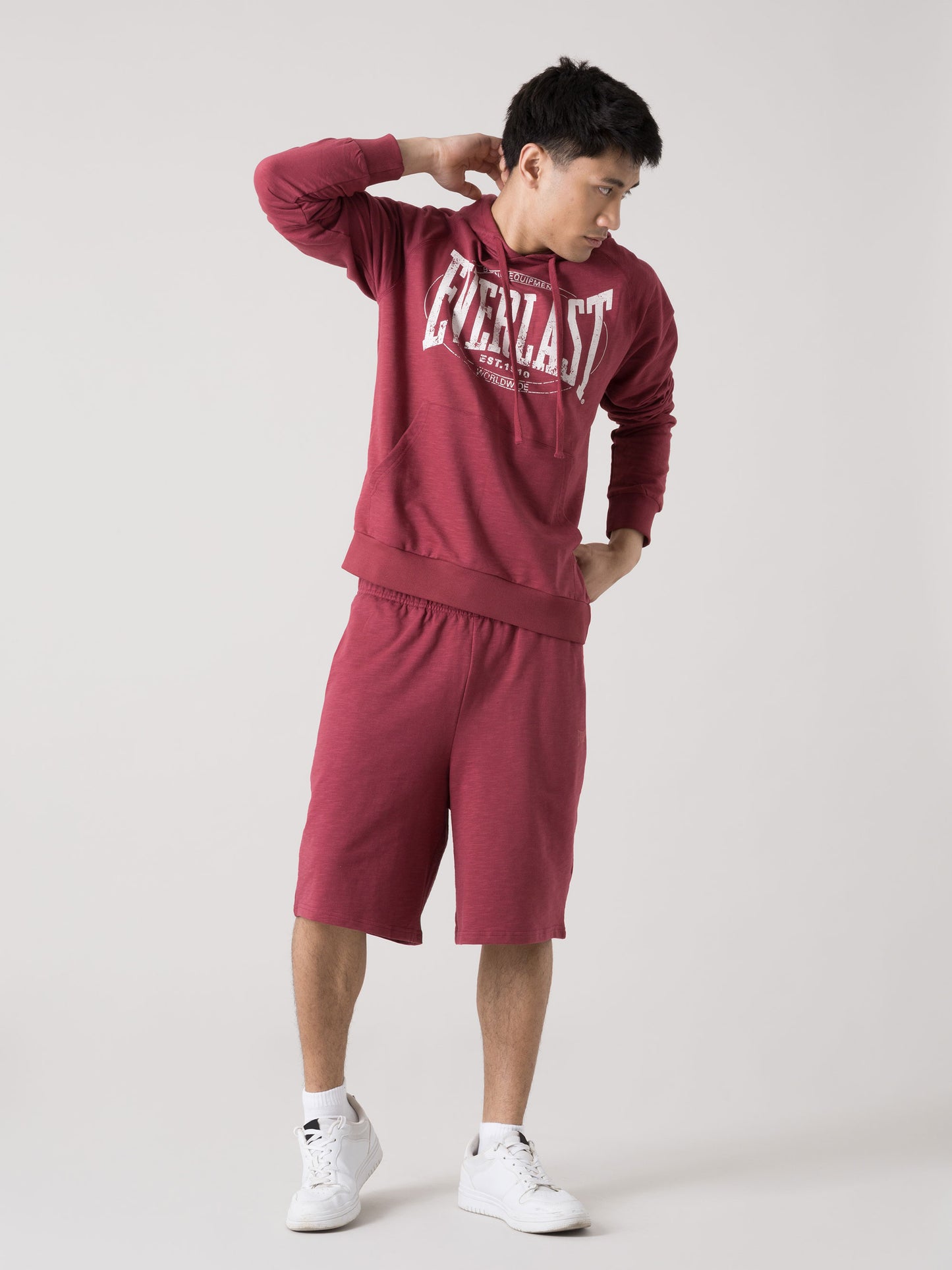FELPA CON CAPPUCCIO UOMO EVERLAST IN SLUB CON LOGO FRONTALE VINTAGE
