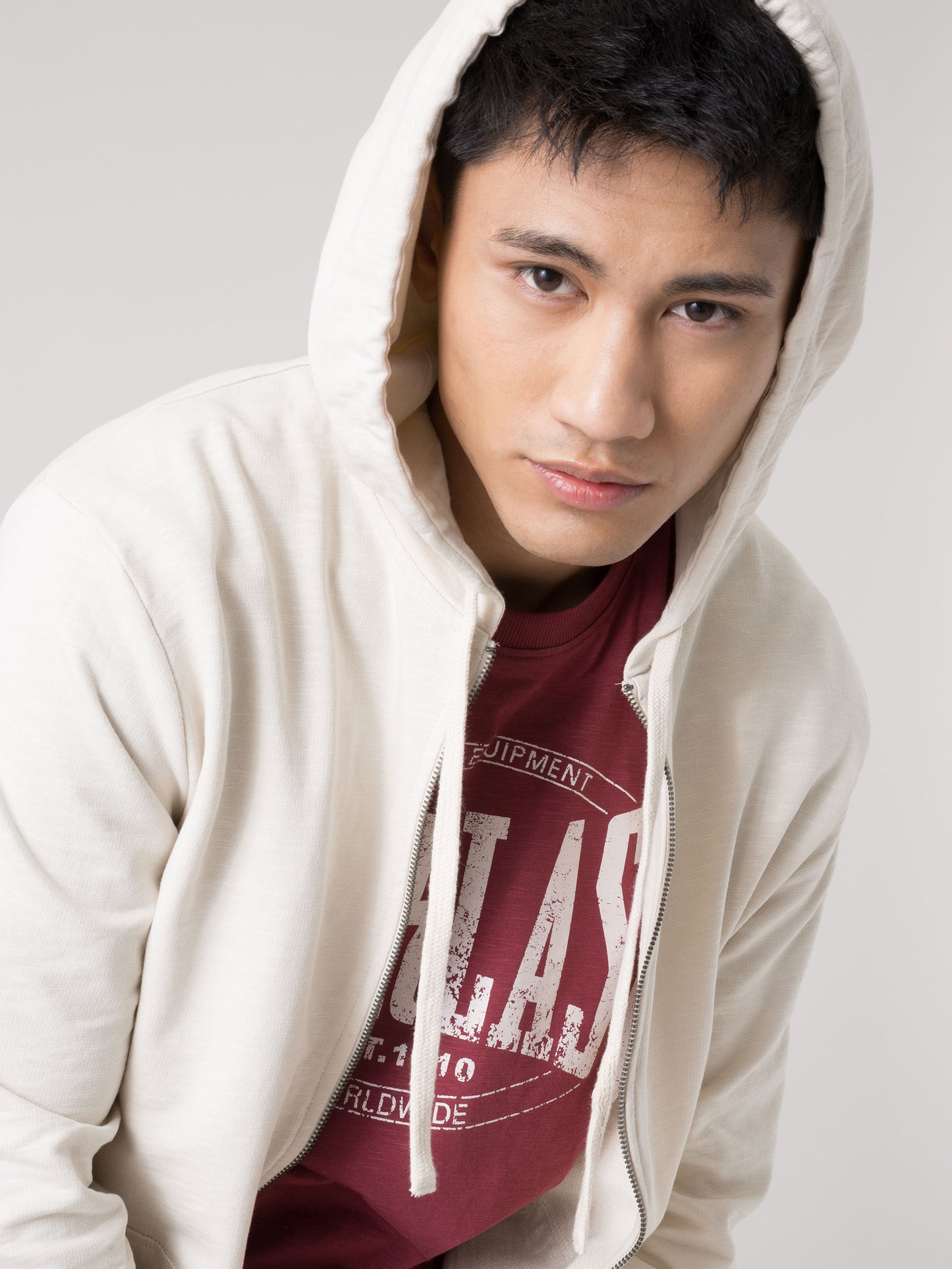 FELPA UOMO EVERLAST CON CAPPUCCIO FULL ZIP IN FELPA SLUB LEGGERA