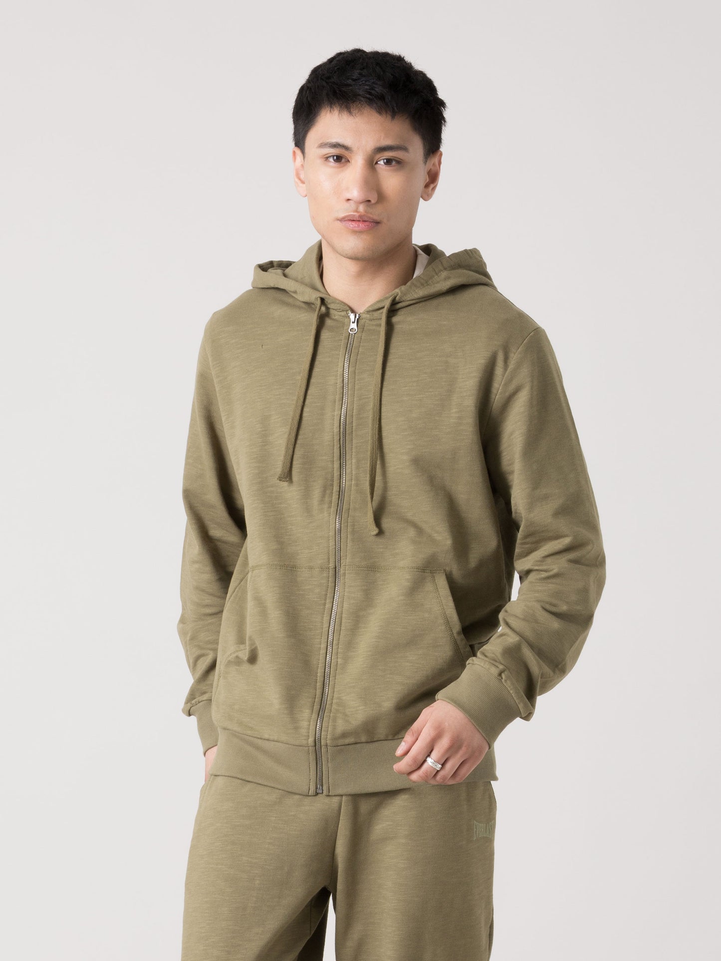 FELPA UOMO EVERLAST CON CAPPUCCIO FULL ZIP IN FELPA SLUB LEGGERA