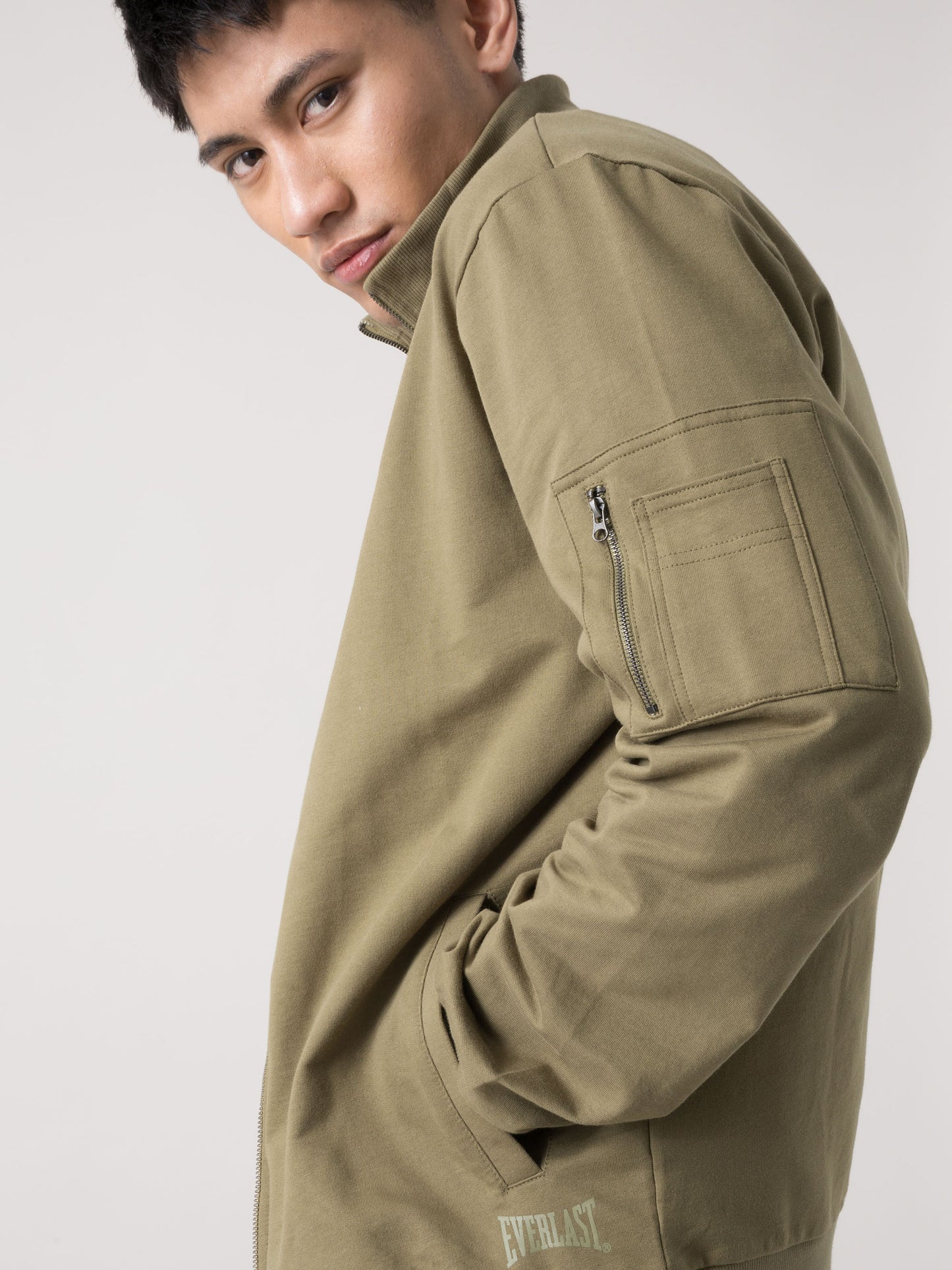 FELPA UOMO EVERLAST FULL ZIP CON COLLO ALTO E TASCA CARGO SULLA MANICA