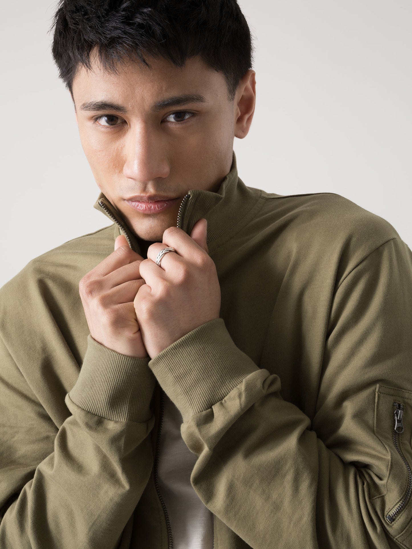 FELPA UOMO EVERLAST FULL ZIP CON COLLO ALTO E TASCA CARGO SULLA MANICA