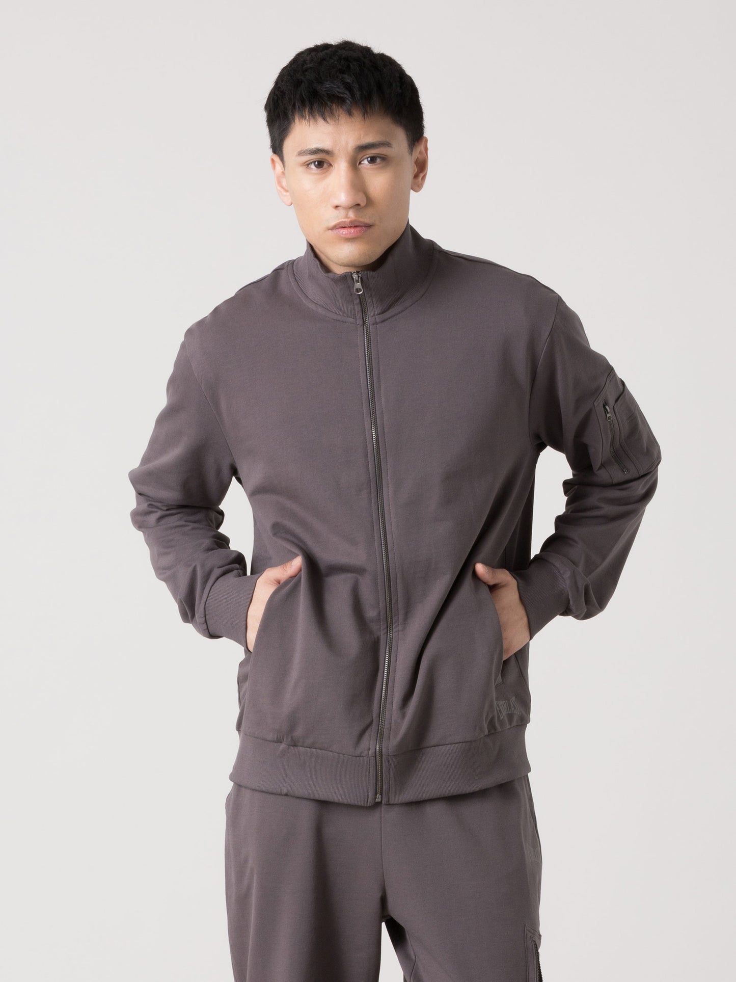 FELPA UOMO EVERLAST FULL ZIP CON COLLO ALTO E TASCA CARGO SULLA MANICA