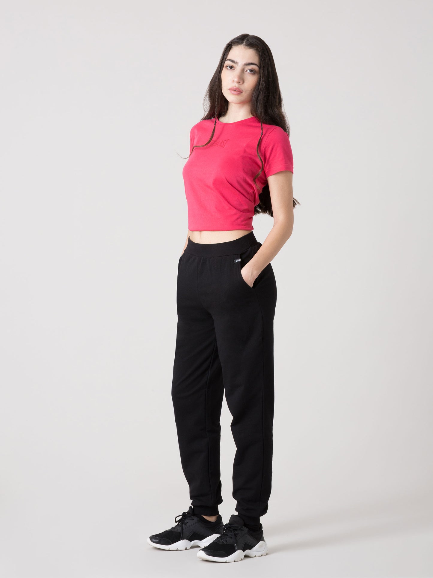 PANTALONE SPORTIVO DONNA EVERLAST IN FELPA JERSEY STRETCH NON GARZATA CON TASCHE