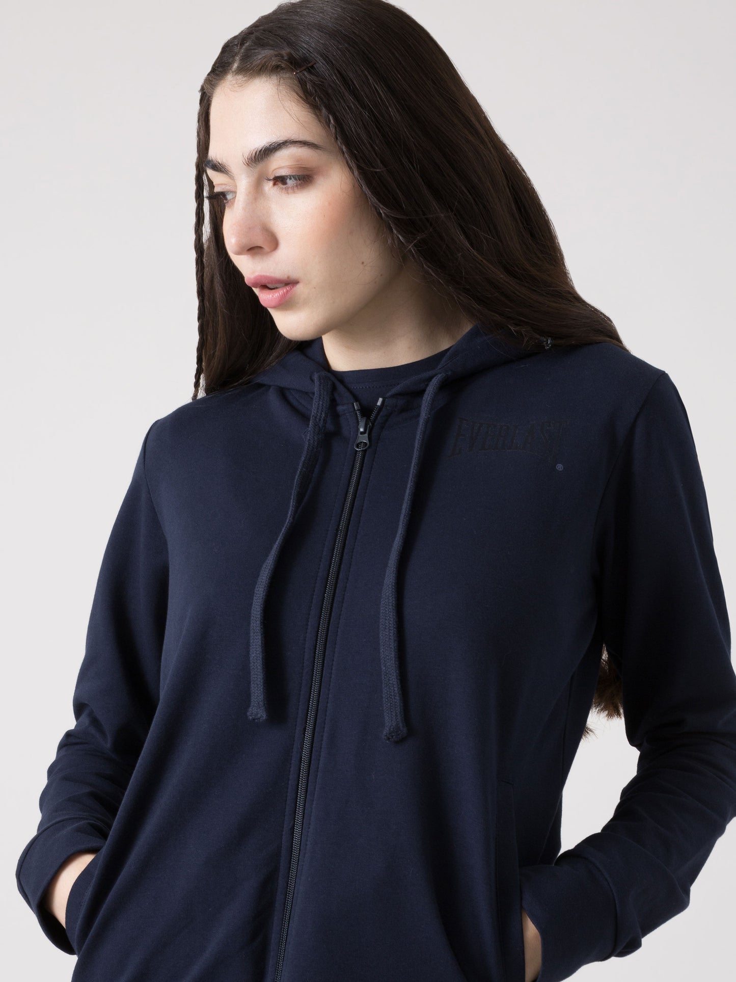 EVERLAST FELPA DONNA CON CAPPUCCIO FULL ZIP IN JERSEY STRETCH