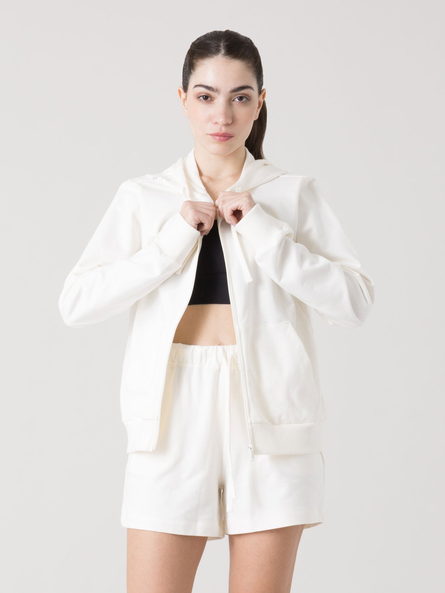 EVERLAST FELPA DONNA CON CAPPUCCIO FULL ZIP E MAXI STAMPA FOIL