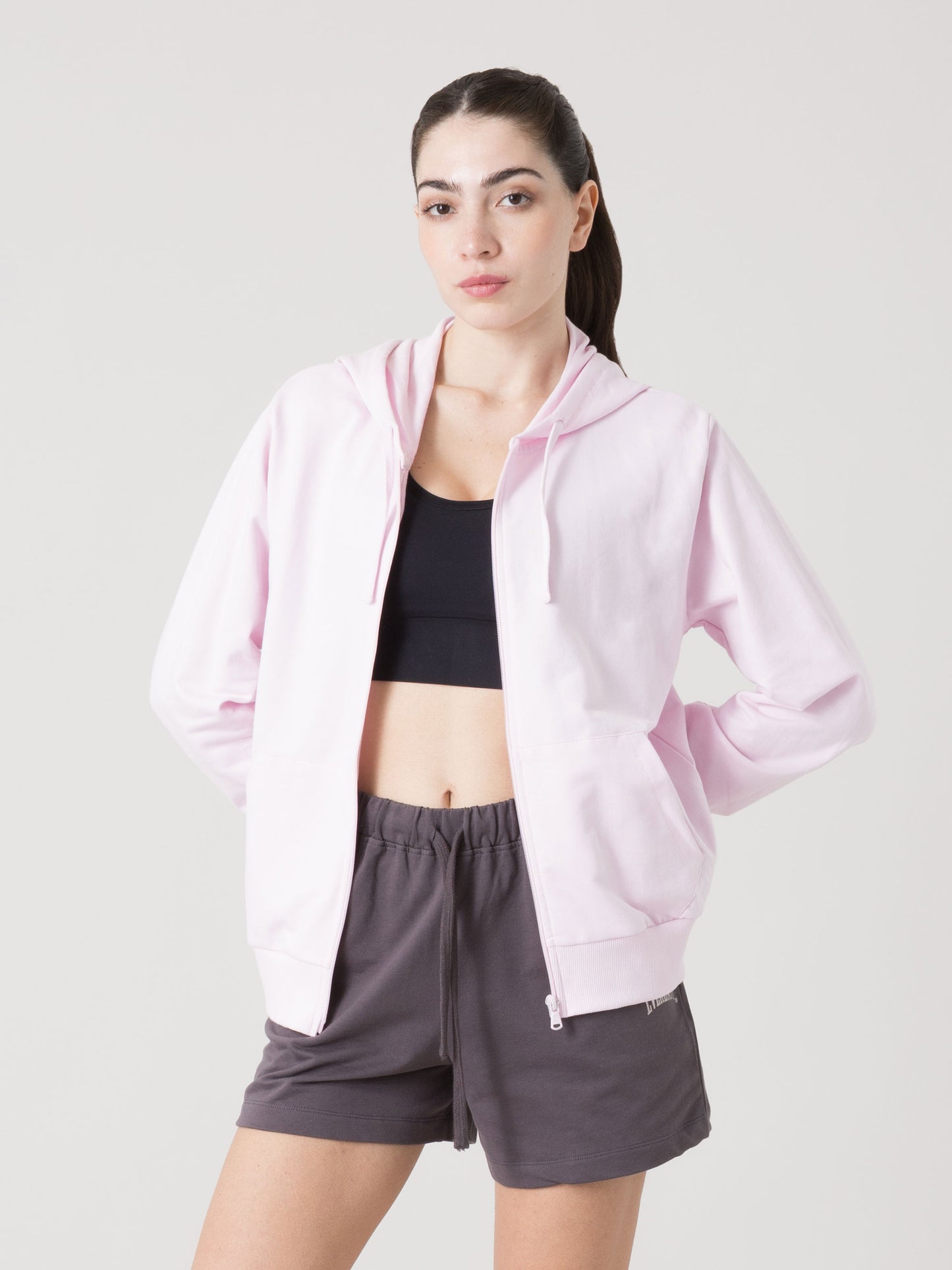 EVERLAST FELPA DONNA CON CAPPUCCIO FULL ZIP E MAXI STAMPA FOIL