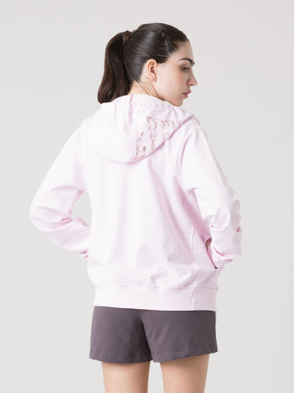 EVERLAST FELPA DONNA CON CAPPUCCIO FULL ZIP E MAXI STAMPA FOIL