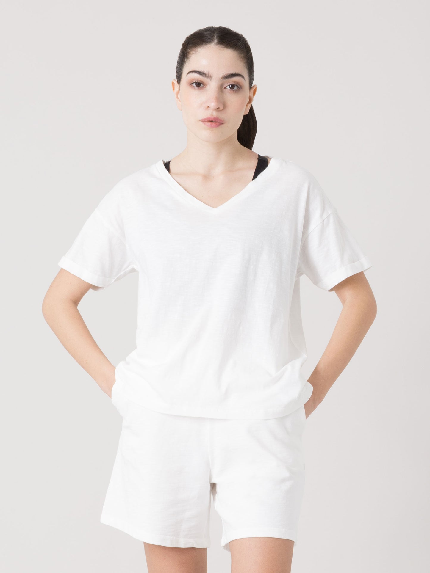 EVERLAST T-SHIRT DONNA IN LIGHT SLUB JERSEY CON SCOLLO A V PROFONDO