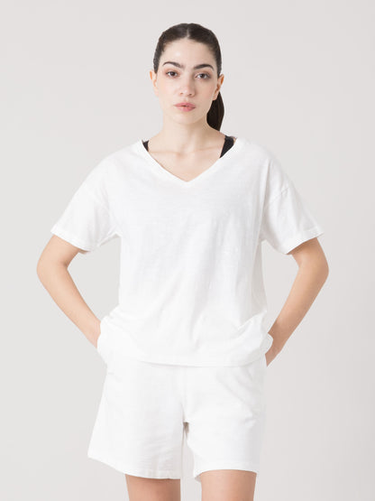 EVERLAST T-SHIRT DONNA IN LIGHT SLUB JERSEY CON SCOLLO A V PROFONDO