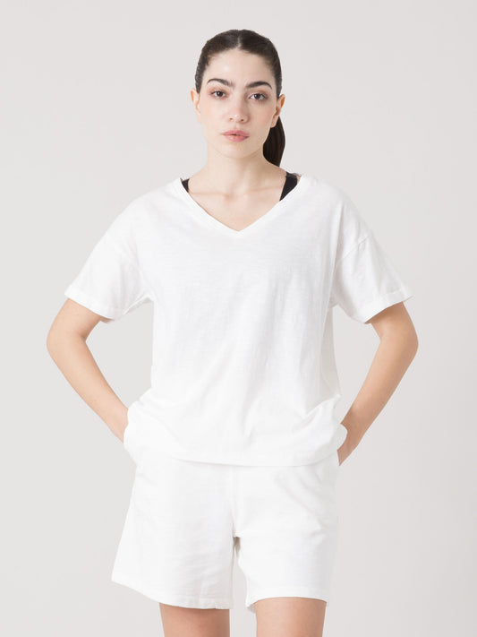 EVERLAST T-SHIRT DONNA IN LIGHT SLUB JERSEY CON SCOLLO A V PROFONDO