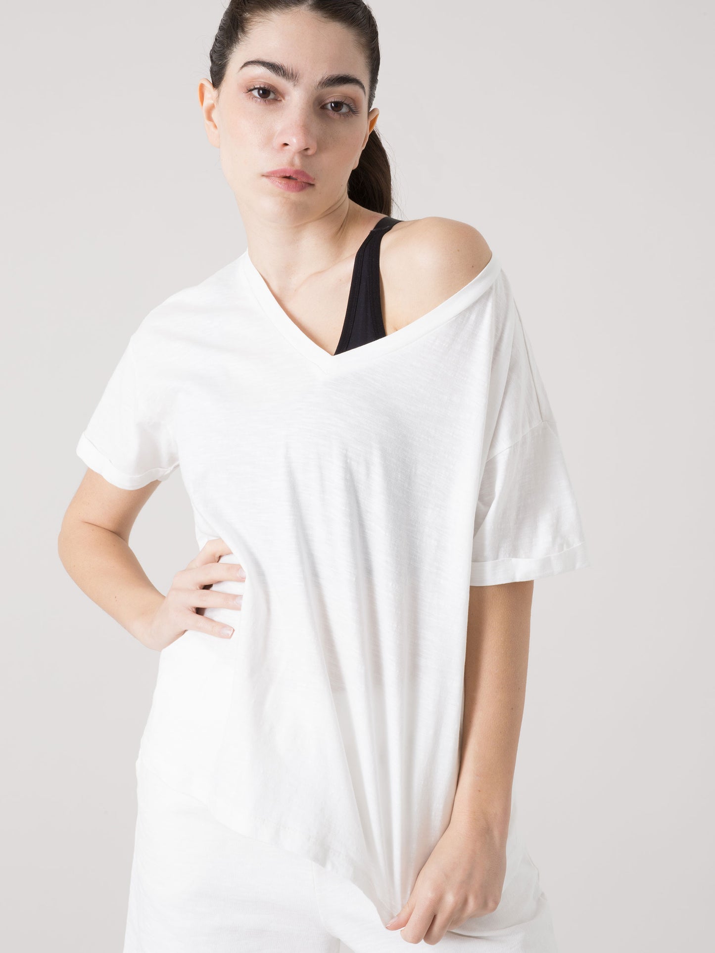 EVERLAST T-SHIRT DONNA IN LIGHT SLUB JERSEY CON SCOLLO A V PROFONDO