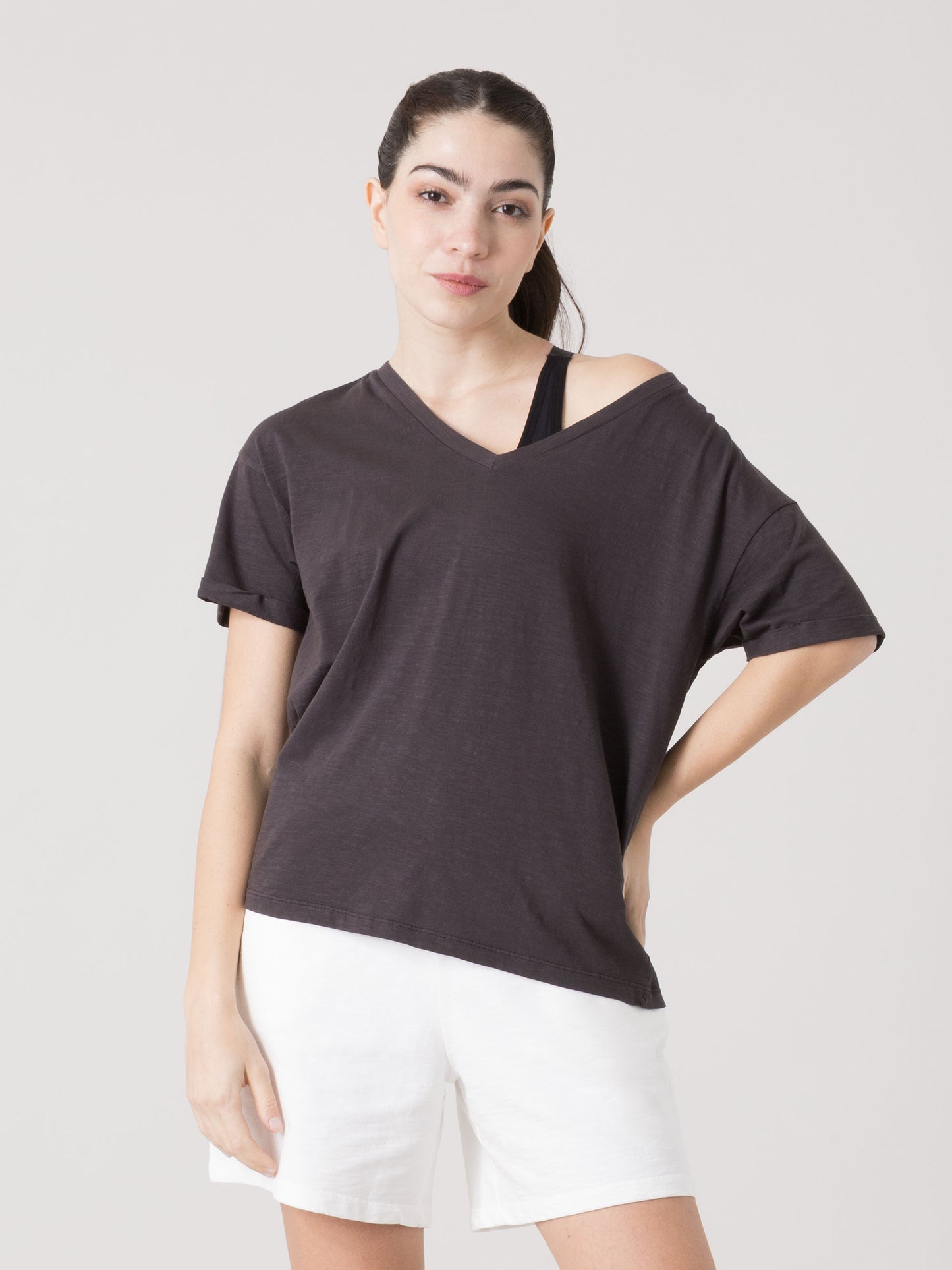 EVERLAST T-SHIRT DONNA IN LIGHT SLUB JERSEY CON SCOLLO A V PROFONDO