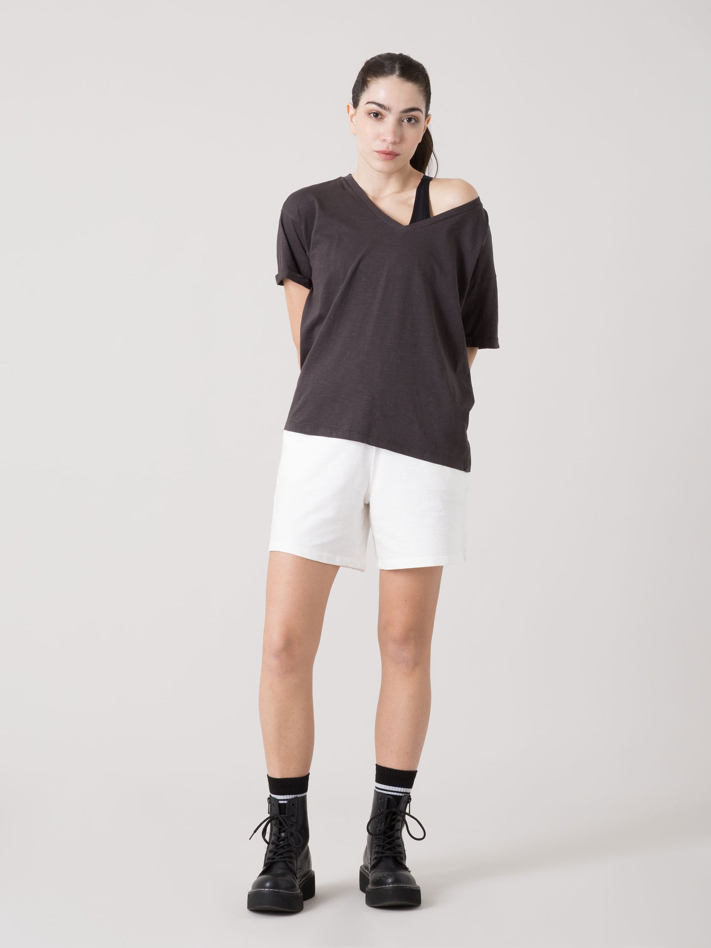 EVERLAST T-SHIRT DONNA IN LIGHT SLUB JERSEY CON SCOLLO A V PROFONDO