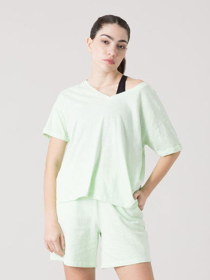 EVERLAST T-SHIRT DONNA IN LIGHT SLUB JERSEY CON SCOLLO A V PROFONDO