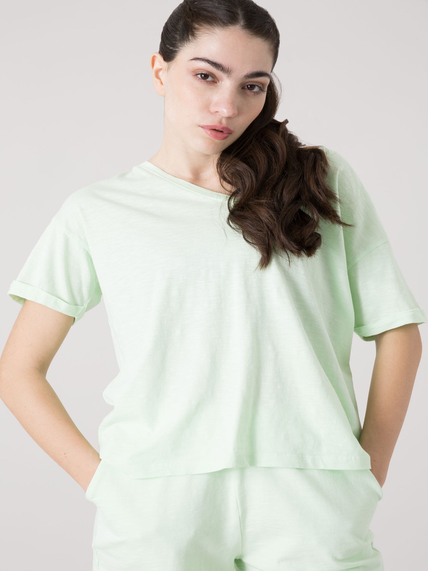 EVERLAST T-SHIRT DONNA IN LIGHT SLUB JERSEY CON SCOLLO A V PROFONDO