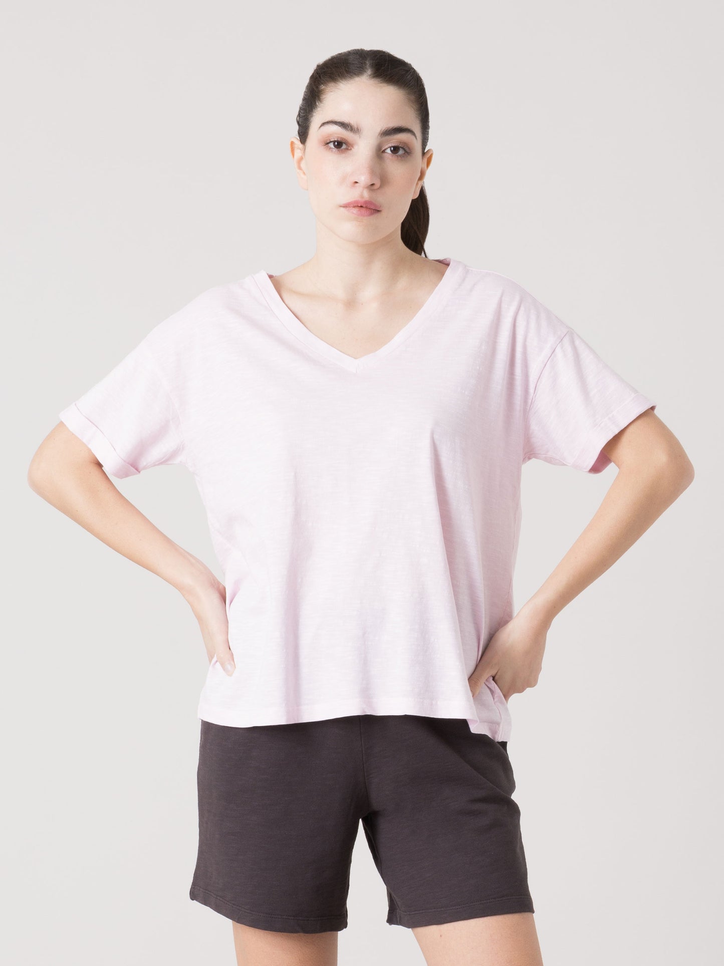 EVERLAST T-SHIRT DONNA IN LIGHT SLUB JERSEY CON SCOLLO A V PROFONDO