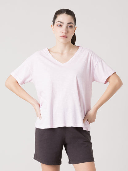 EVERLAST T-SHIRT DONNA IN LIGHT SLUB JERSEY CON SCOLLO A V PROFONDO