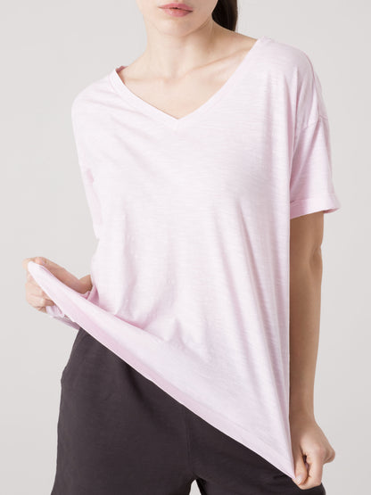 EVERLAST T-SHIRT DONNA IN LIGHT SLUB JERSEY CON SCOLLO A V PROFONDO