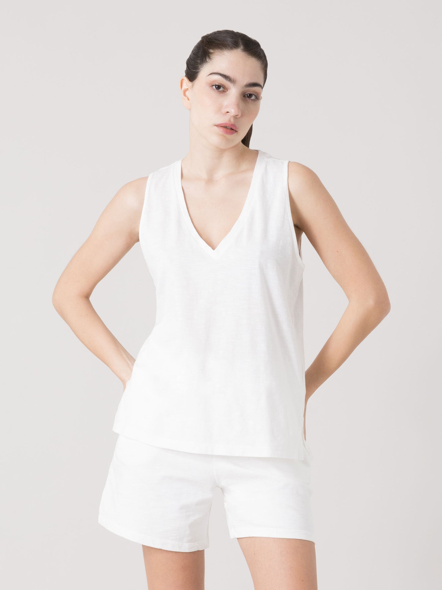 CANOTTA DONNA EVERLAST IN LIGHT SLUB JERSEY CON SCOLLO A V