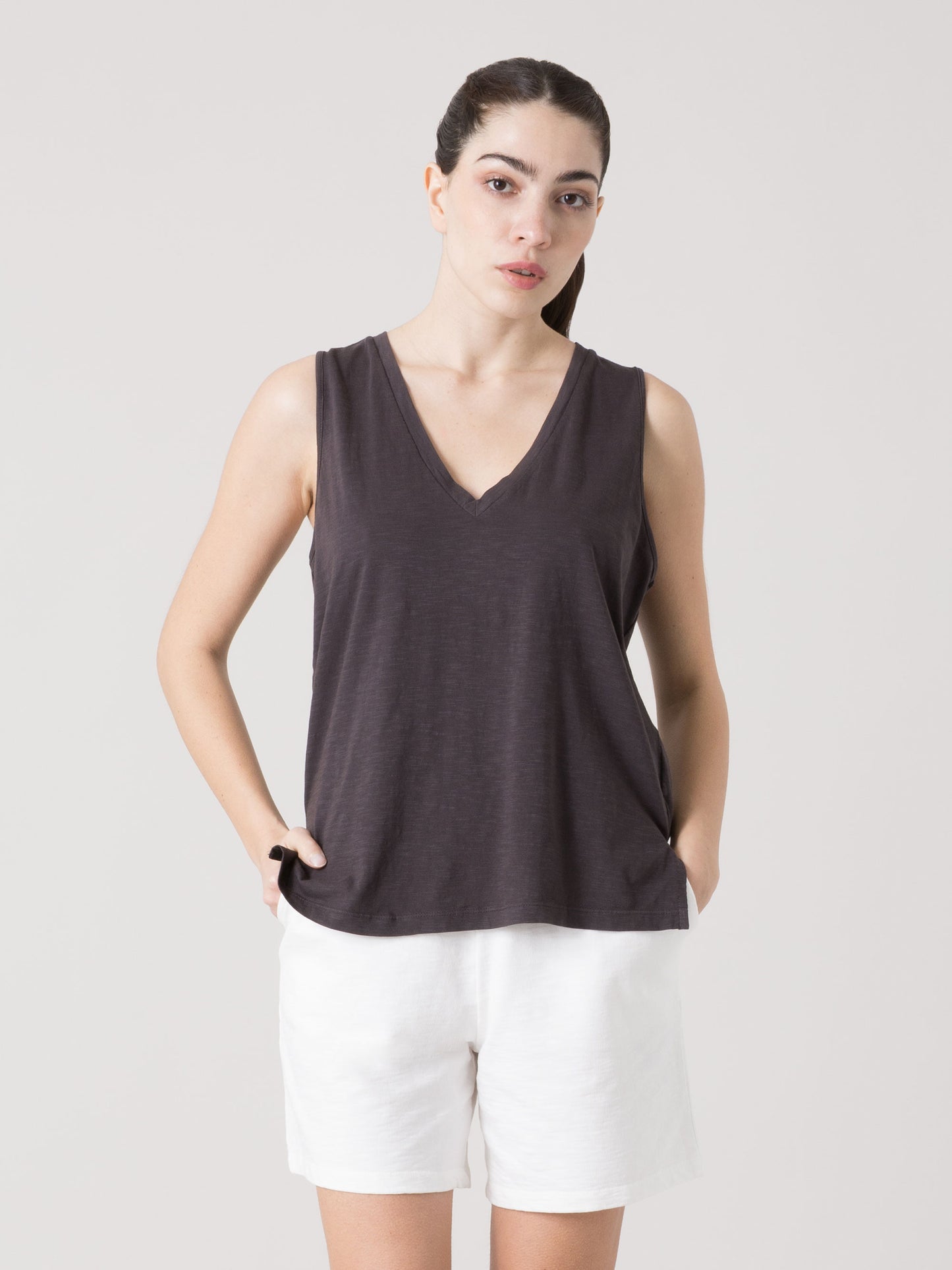 CANOTTA DONNA EVERLAST IN LIGHT SLUB JERSEY CON SCOLLO A V