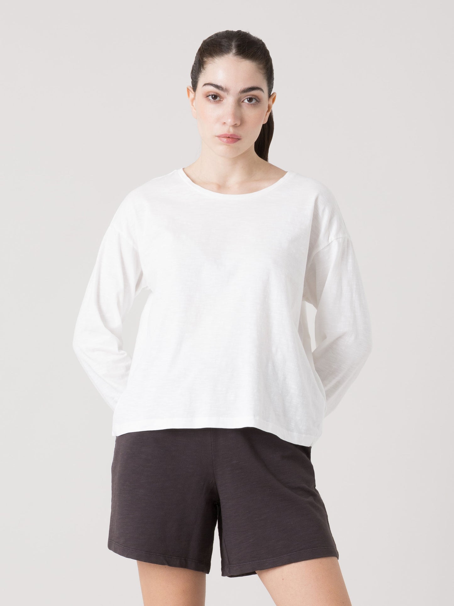 EVERLAST T-SHIRT DONNA MANICA LUNGA IN LIGHT SLUB JERSEY