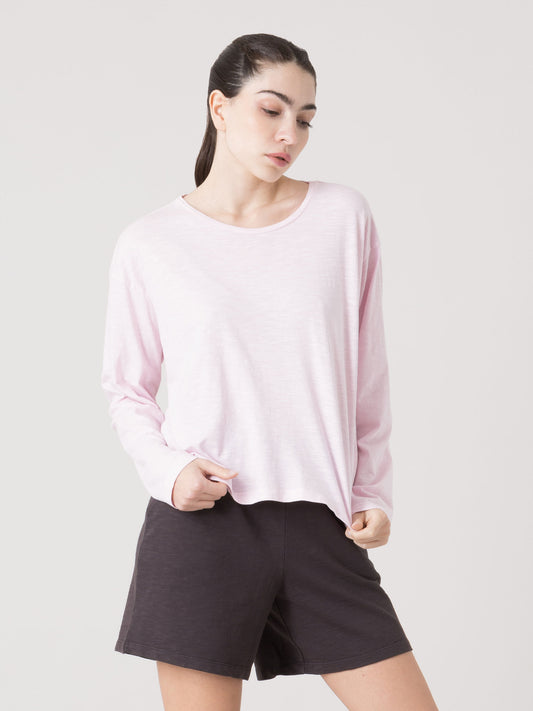 EVERLAST T-SHIRT DONNA MANICA LUNGA IN LIGHT SLUB JERSEY