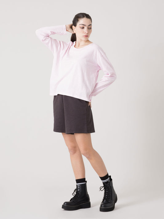 EVERLAST T-SHIRT DONNA MANICA LUNGA IN LIGHT SLUB JERSEY