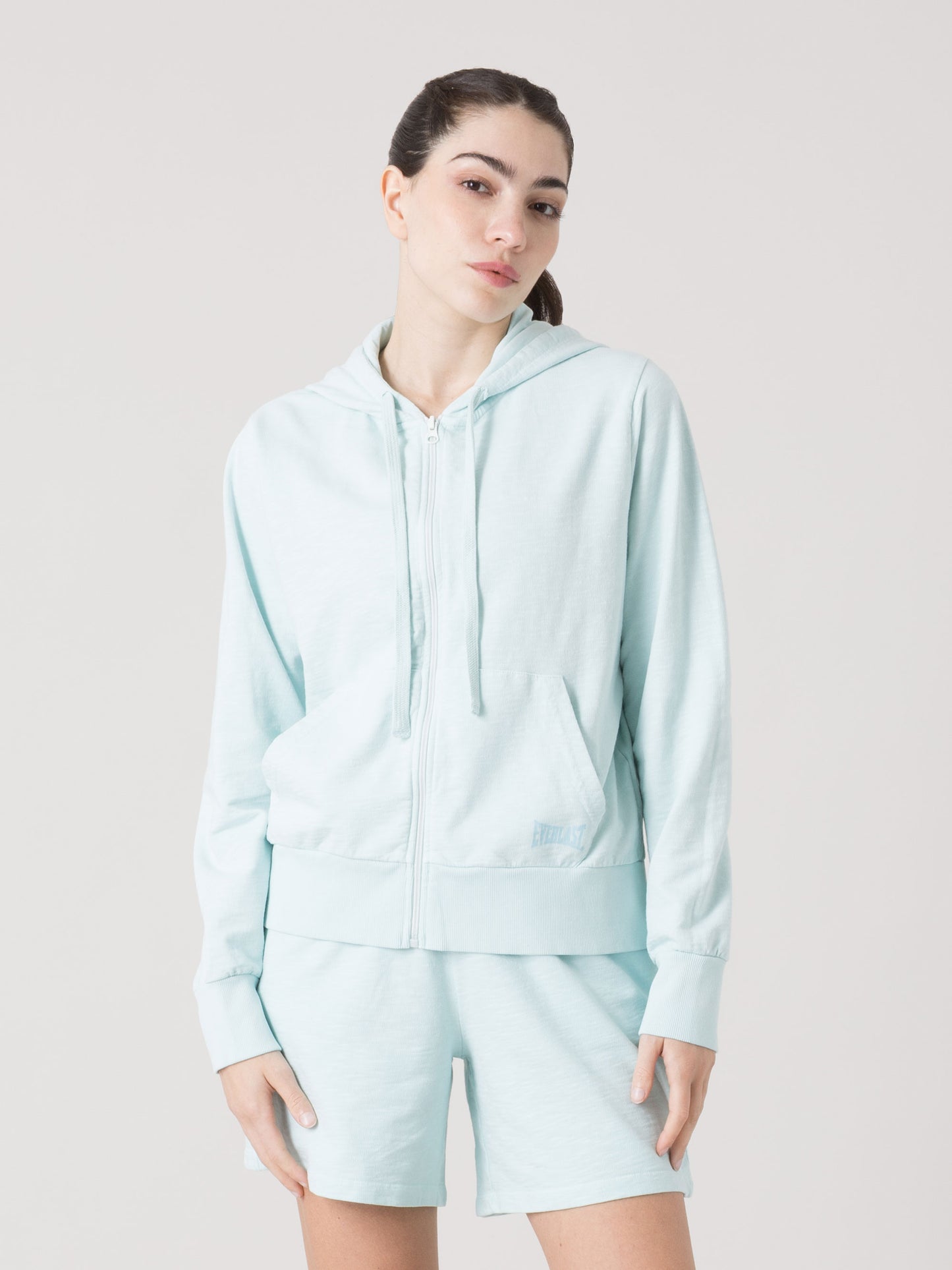 EVERLAST FELPA DONNA FULL ZIP CON CAPPUCCIO IN SLUB