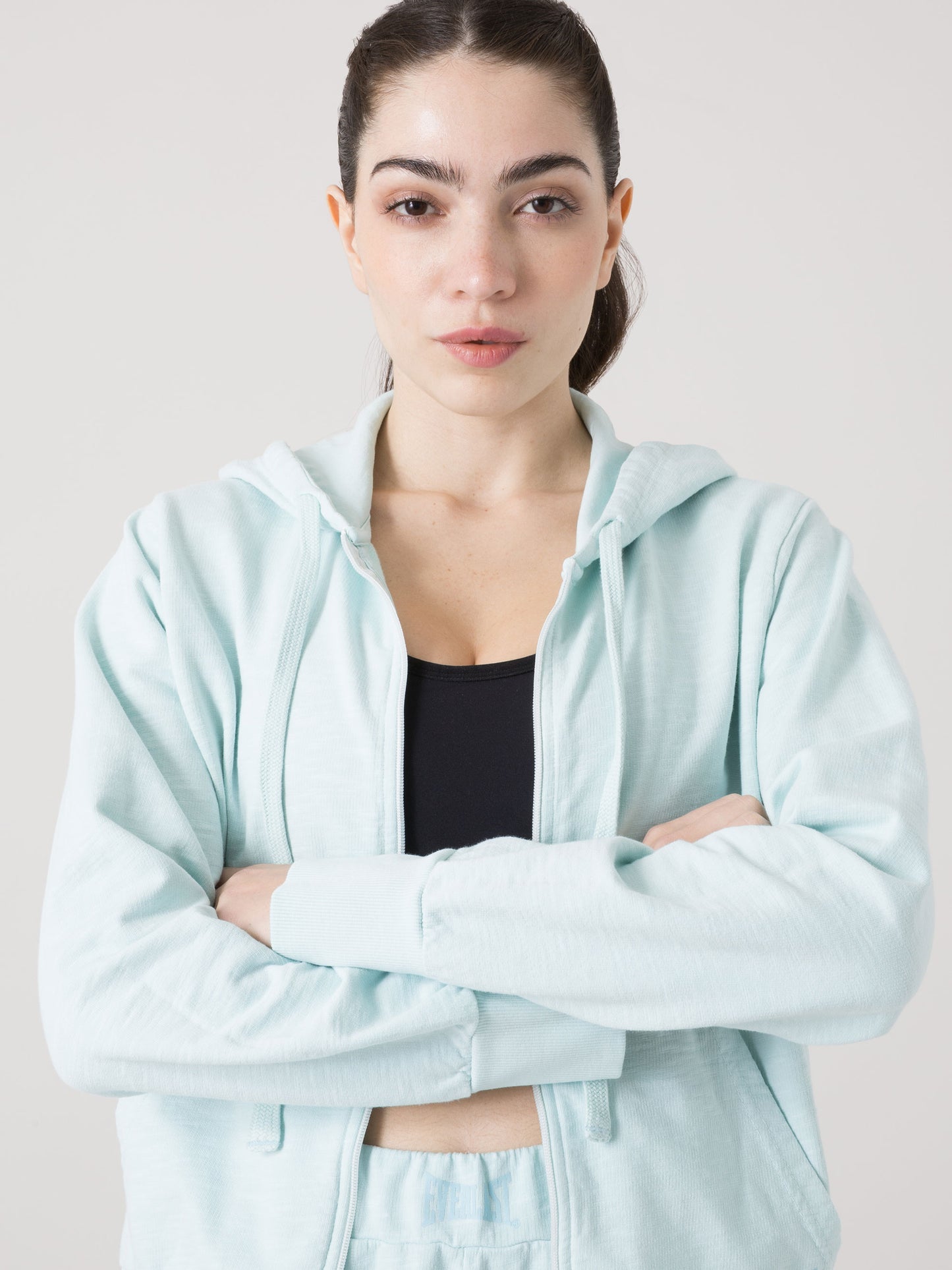 EVERLAST FELPA DONNA FULL ZIP CON CAPPUCCIO IN SLUB