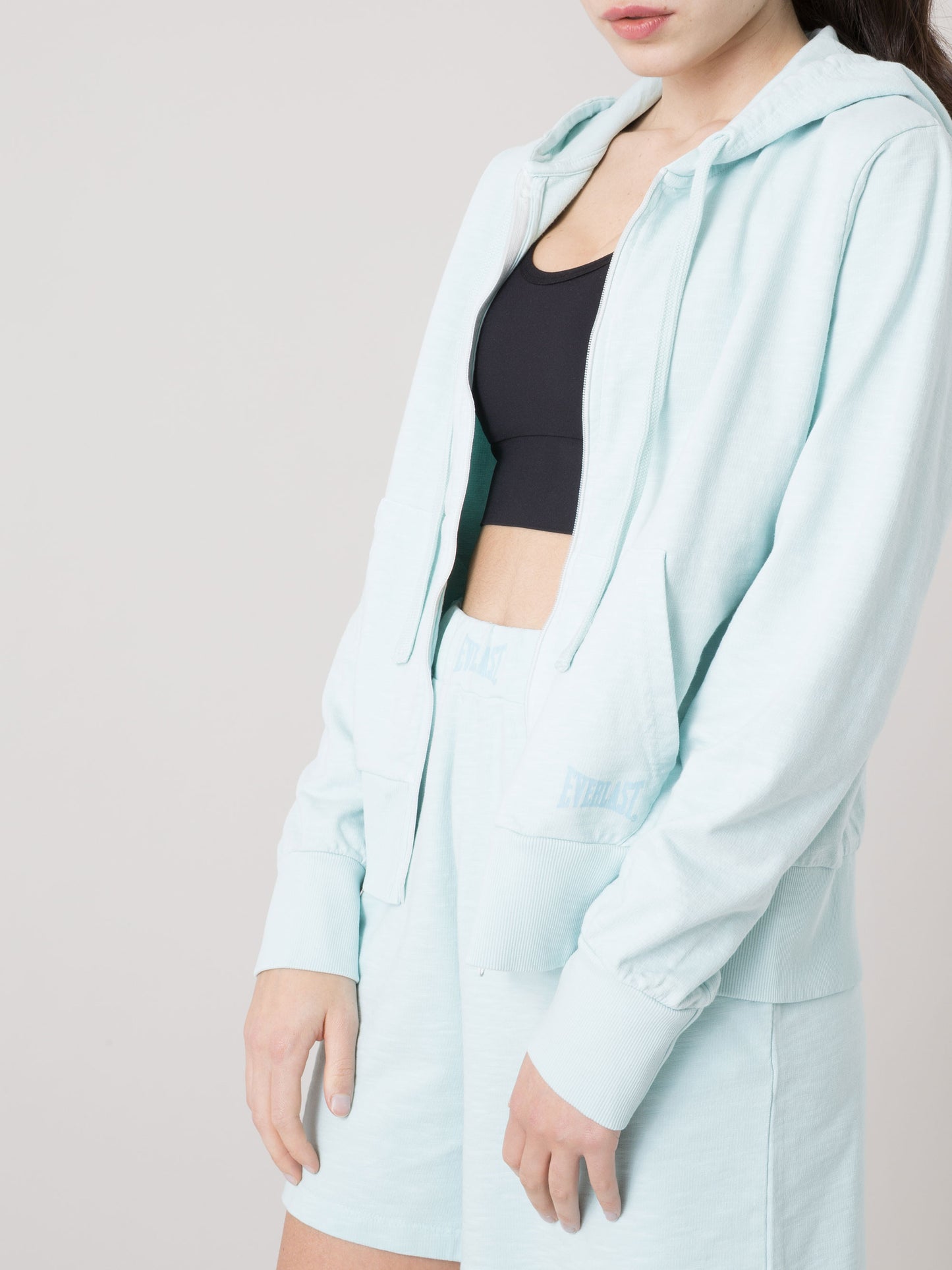 EVERLAST FELPA DONNA FULL ZIP CON CAPPUCCIO IN SLUB
