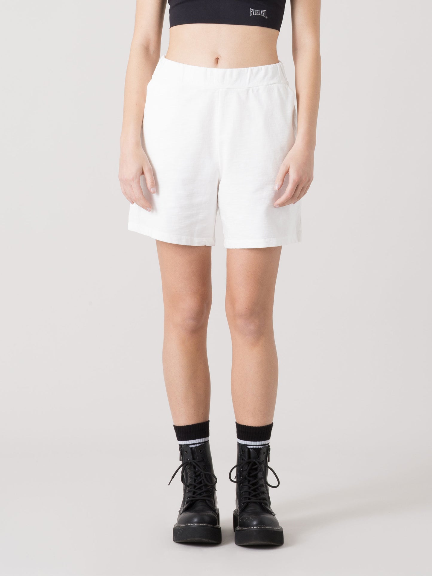 EVERLAST SHORTS DONNA IN FELPA SLUB NON GARZATA CON VITA ELASTICA E TASCHE
