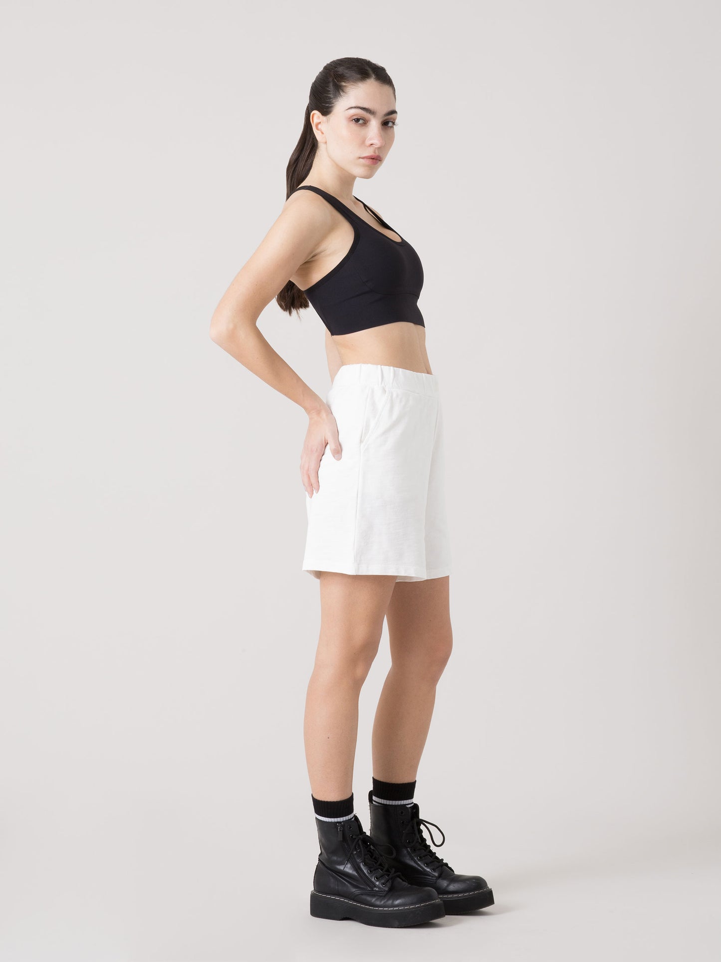 EVERLAST SHORTS DONNA IN FELPA SLUB NON GARZATA CON VITA ELASTICA E TASCHE